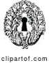 Vector of Vintage Black and White Keyhole with Flowers and Swans by Prawny Vintage