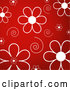 Vector of White Daisy Flowers and Swirls over a Red Background by KJ Pargeter