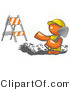 Vector of Working Orange Guy Wearing a Vest and Hardhat Standing in a Hole While Digging with a Shovel in a Construction Zone by Leo Blanchette