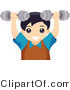 Vector of Young Boy Lifting Dumbbell Weights by BNP Design Studio