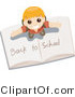 Vector of Young Boy Standing on Top of an Open Back to School Book by BNP Design Studio