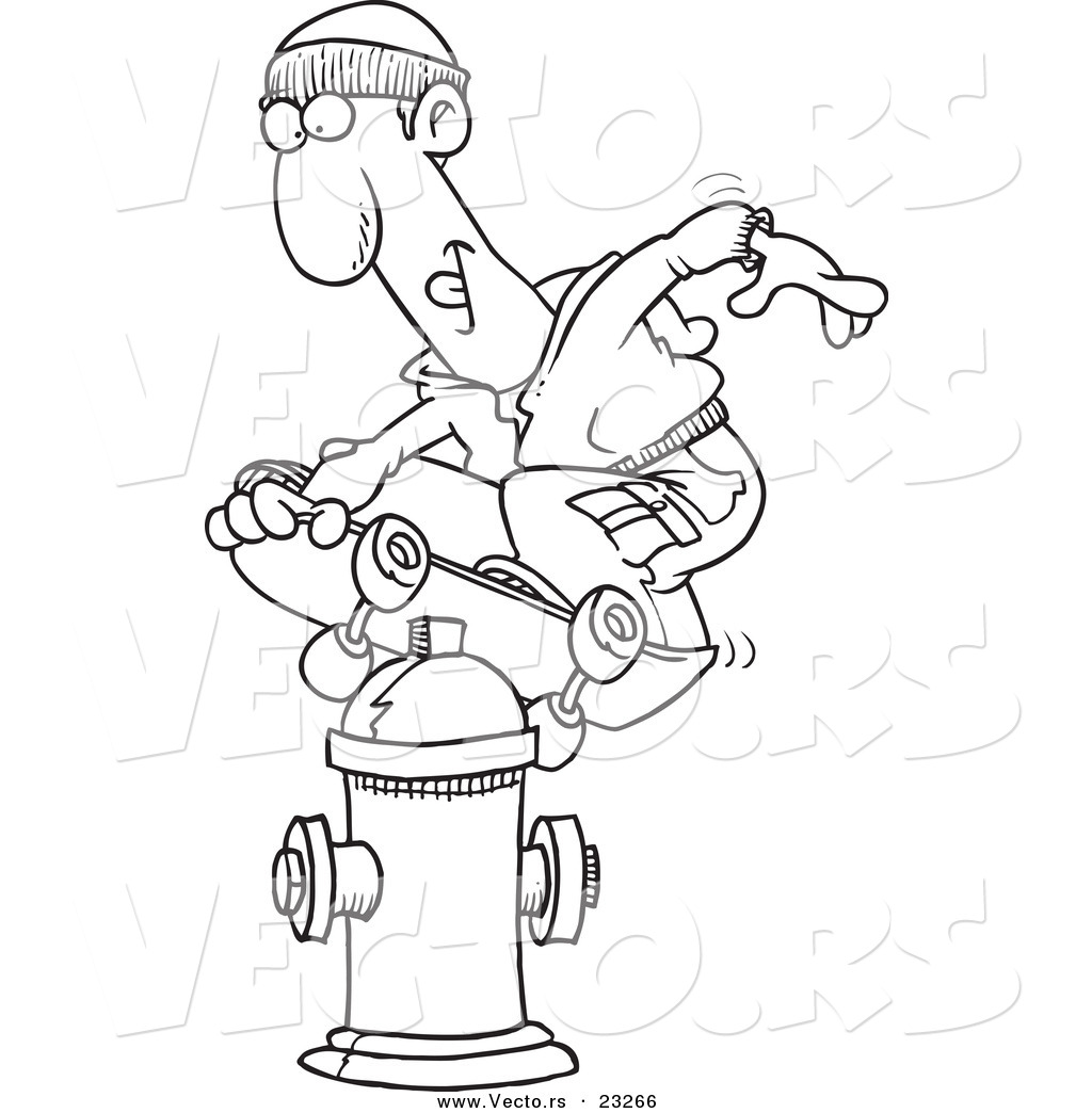 Cartoon Vector Of Cartoon Man Skateboarding On A Hydrant Coloring Page Outline By Toonaday 23266