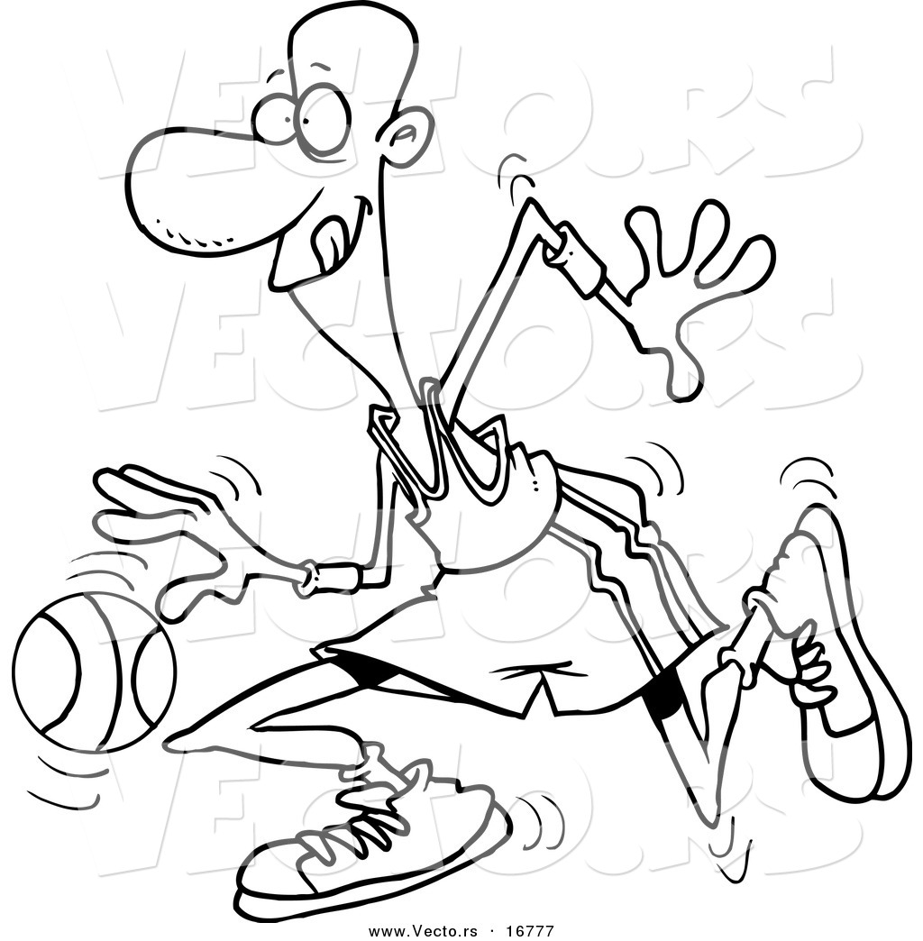 Vector of a Cartoon Black Basketball Player Coloring Page Outline