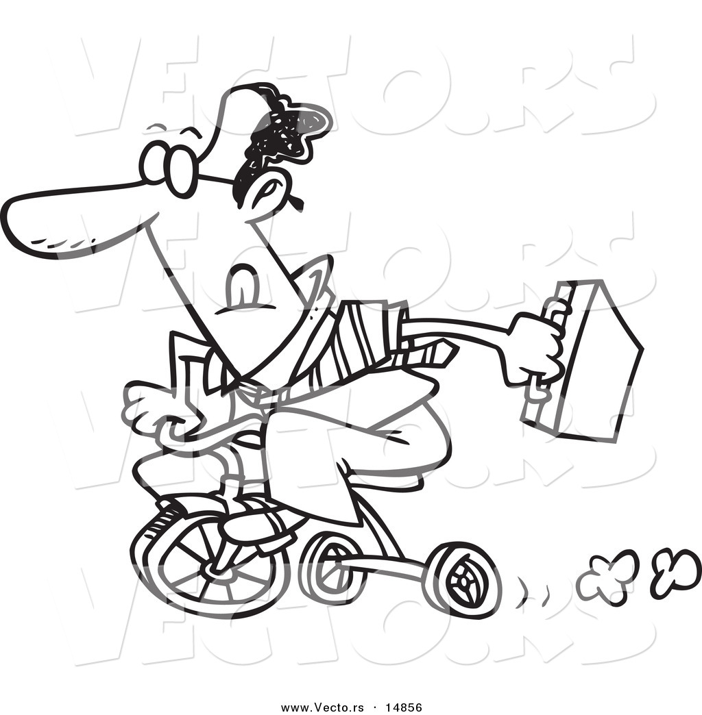 Vector of a Cartoon Black Businessman Riding a Trike to Work - Coloring ...