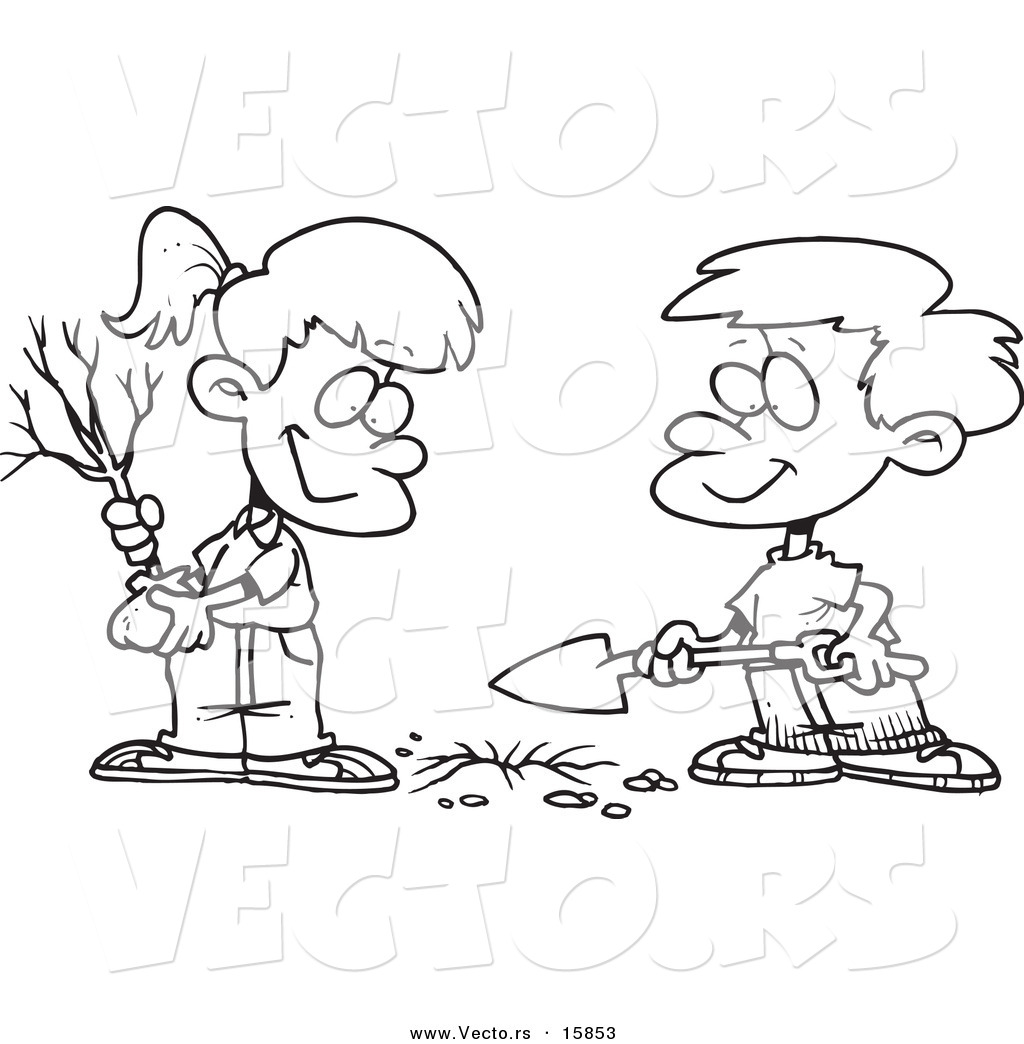 Vector of a Cartoon Boy and Girl Planting an Arbor Day Tree ...