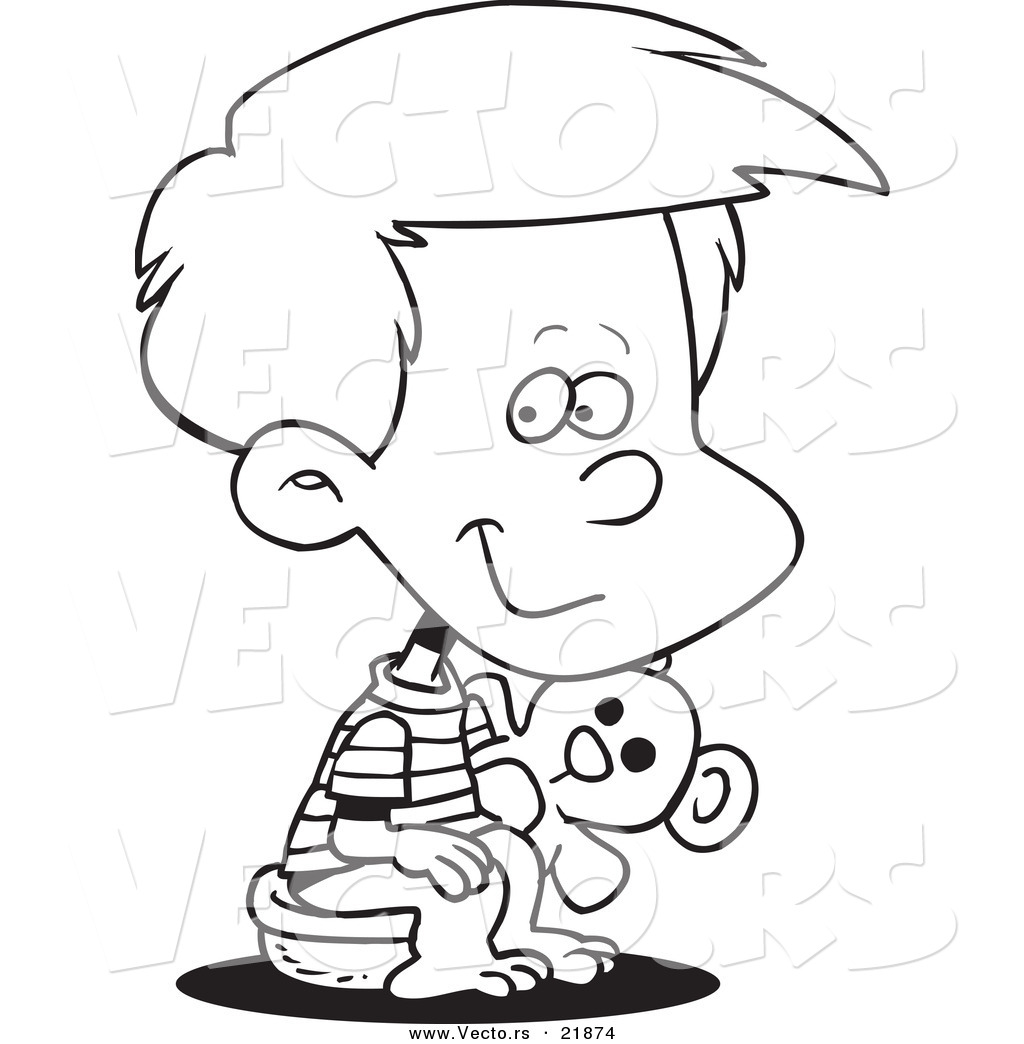 Vector of a Cartoon Boy Using a Potty Outlined Coloring Page