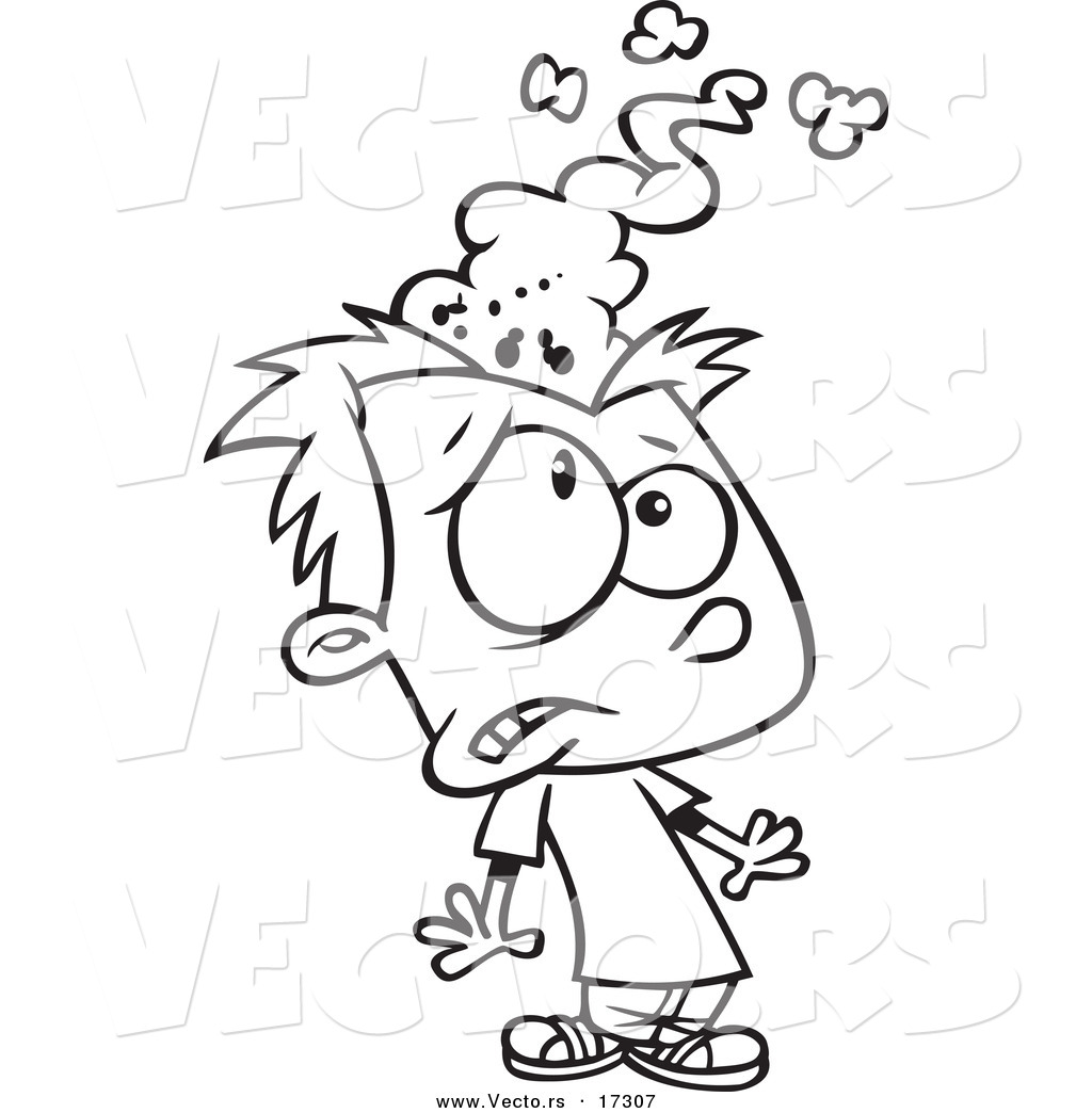 Vector of a Cartoon Boy with a Blasting Brain Coloring Page Outline