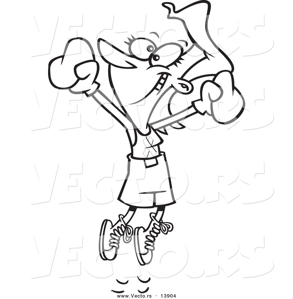 Vector Of A Cartoon Breast Cancer Survivor Jumping With Boxing Gloves Coloring Page Outline By Toonaday 13904