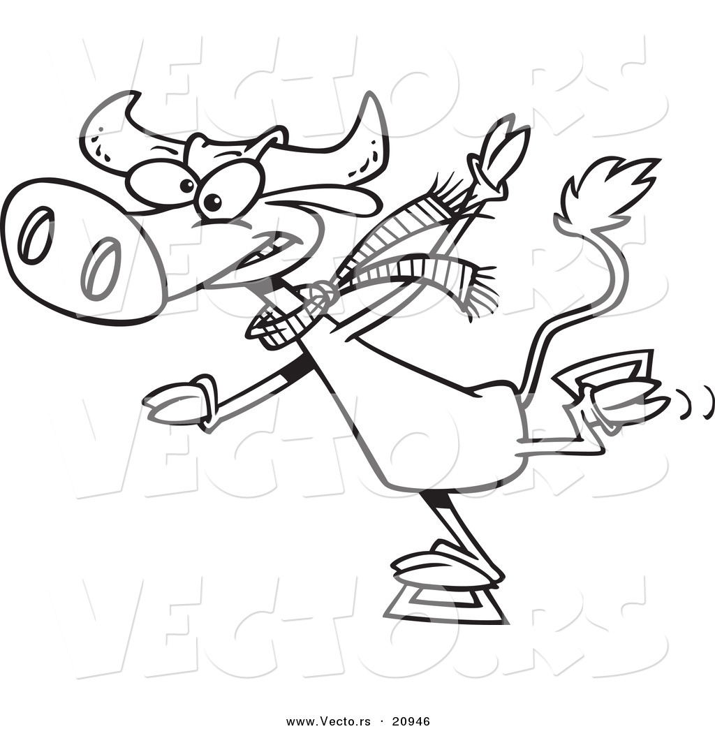 Vector of a Cartoon Cow Ice Skating Coloring Page Outline