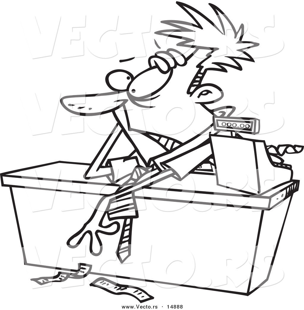Download Vector of a Cartoon Exhausted Businessman Leaning over a Counter - Coloring Page Outline by ...