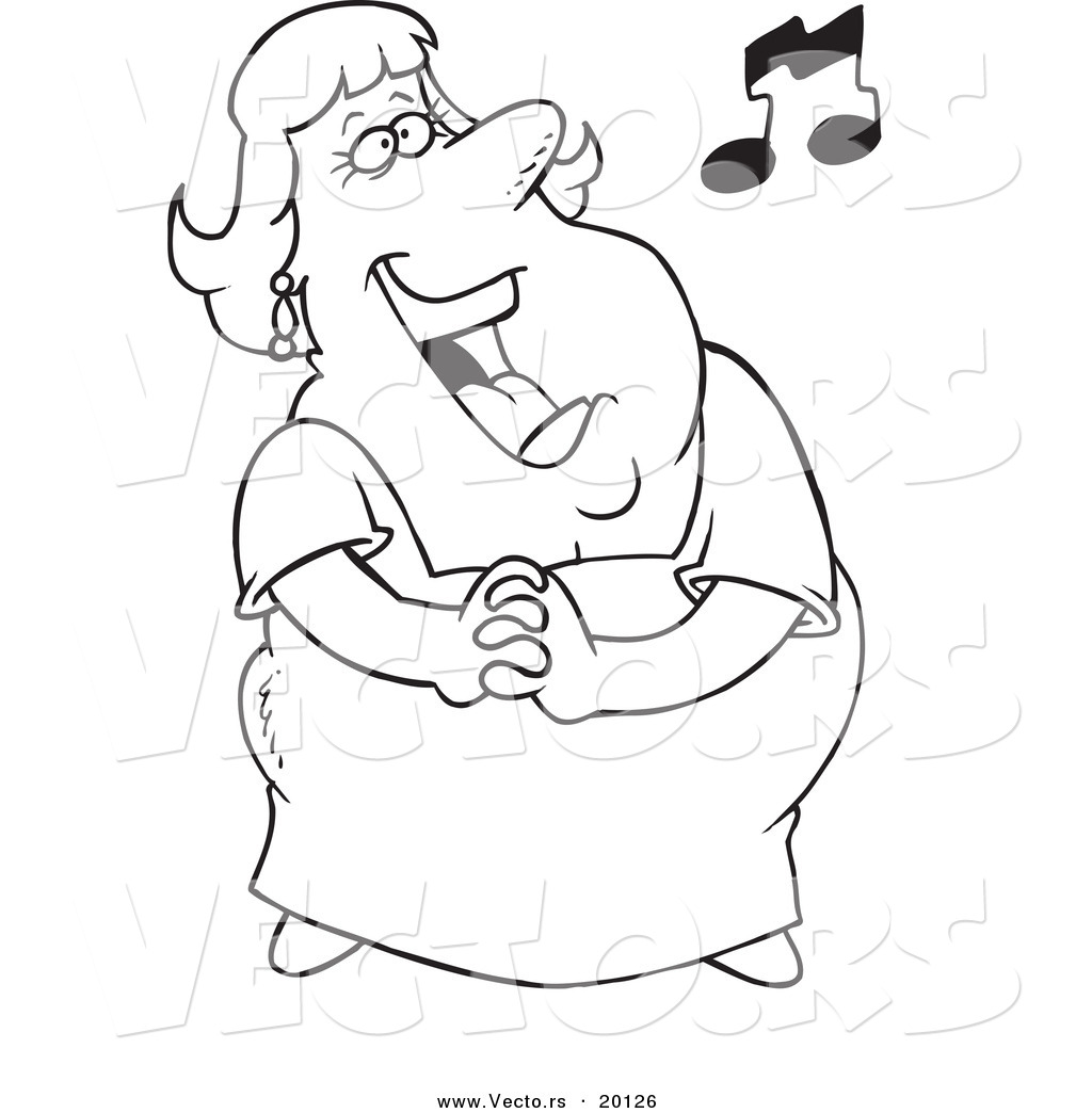 Vector of a Cartoon Fat Lady Singing - Outlined Coloring Page by