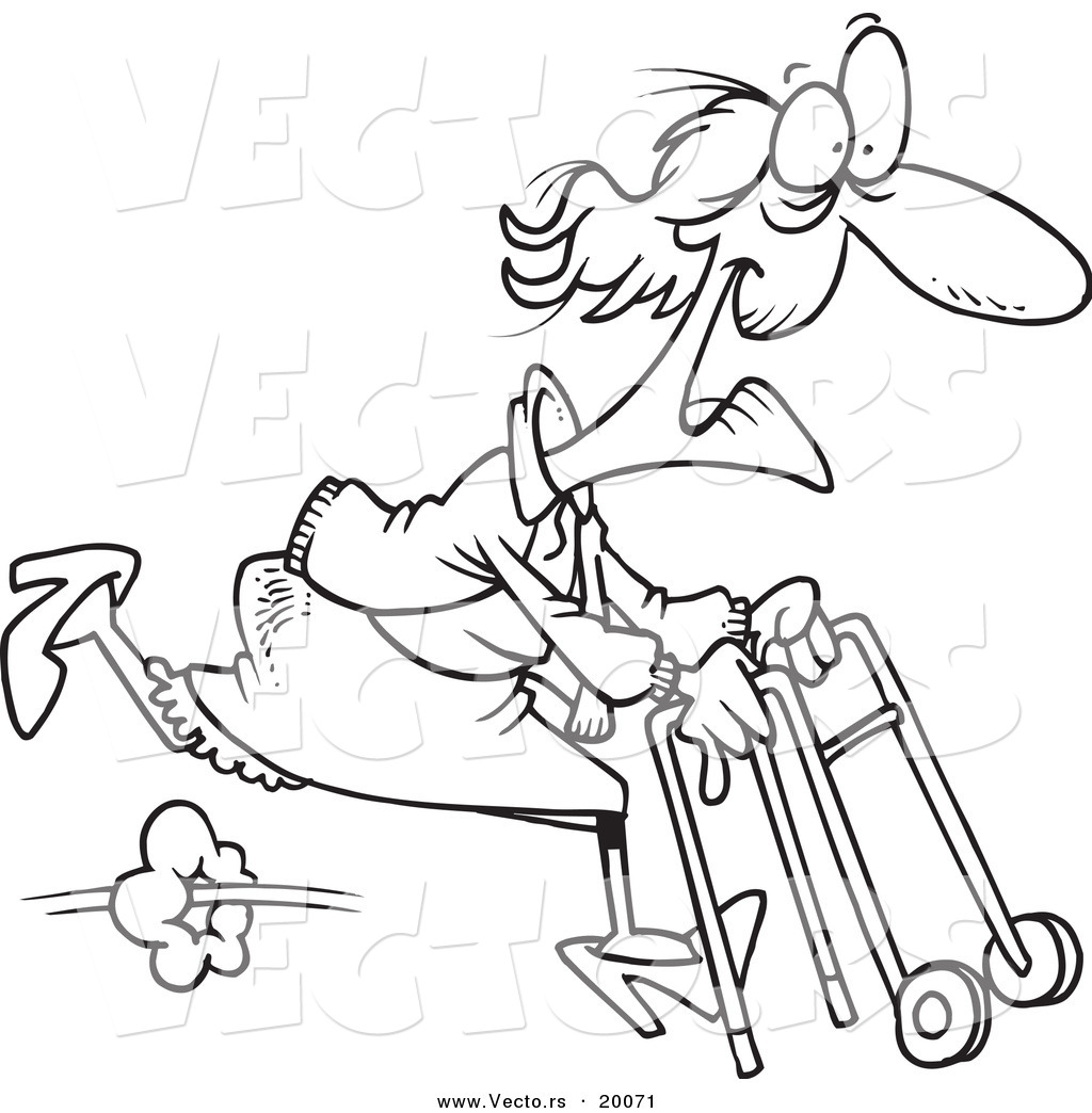 Vector of a Cartoon Feisty Granny Running with a Walker - Outlined Coloring  Page by toonaday - #20071