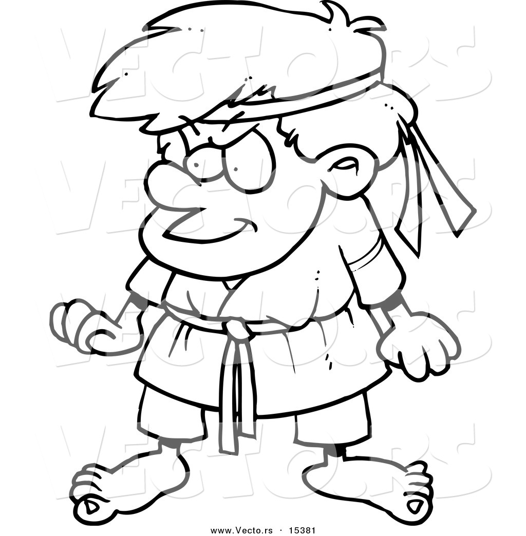 Vector of a Cartoon Karate Boy Coloring Page Outline