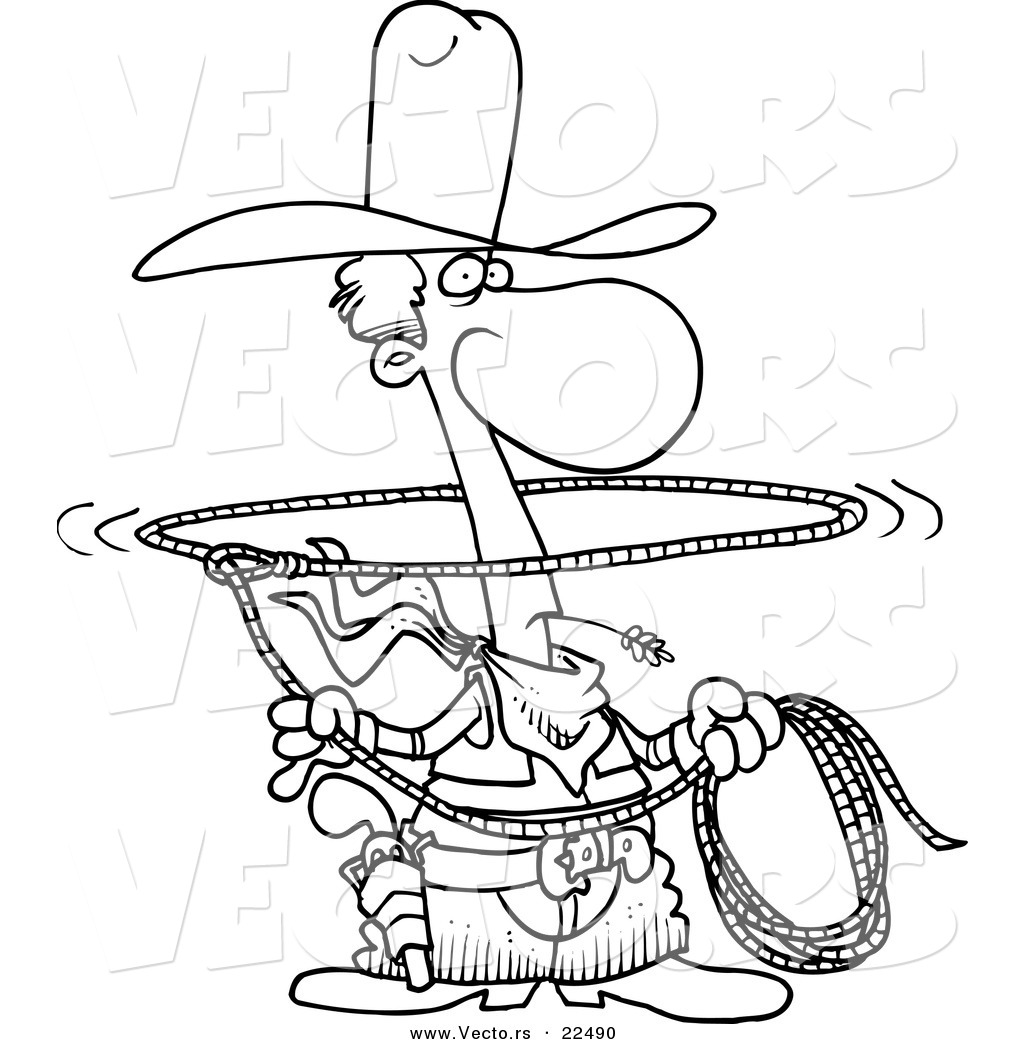 Vector of a Cartoon Lasso Cowboy - Coloring Page Outline ...
