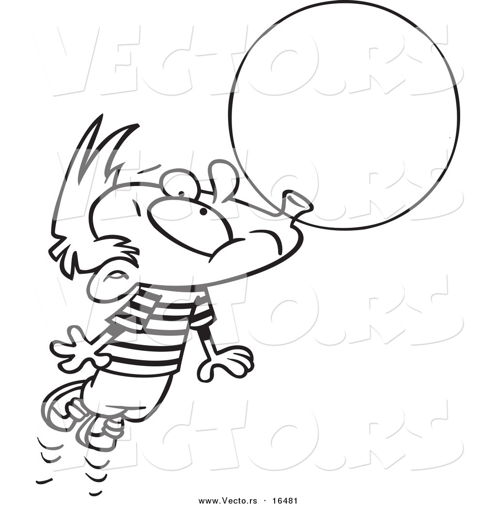 Vector Of A Cartoon Little Boy Floating Away With A Big Bubble Of
