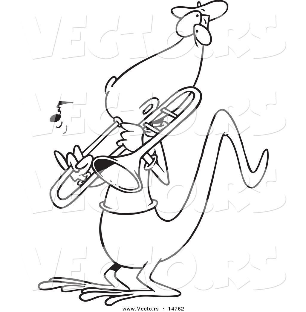 Vector of a Cartoon Lizard Playing a Trombone   Coloring Page ...
