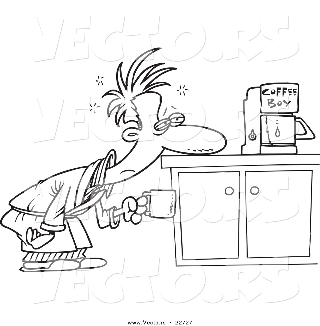 vector of a cartoon man patiently waiting for a coffee maker coloring page outline by ron leishman 22727