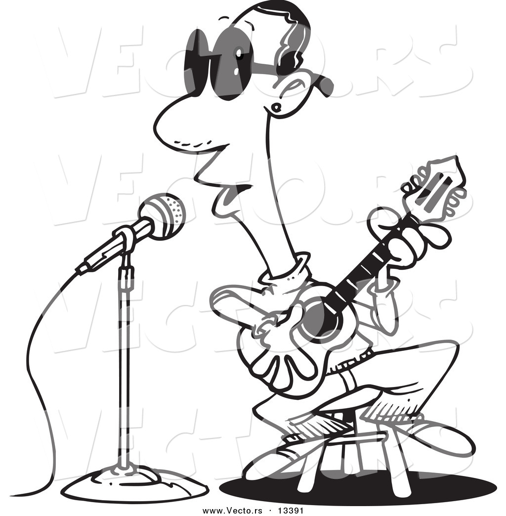Vector of a Cartoon Man Singing the Blues - Coloring Page Outline by