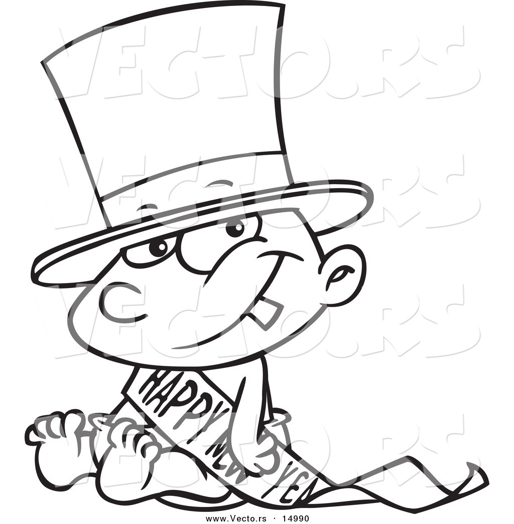 Vector Of A Cartoon New Years Baby Sitting Coloring Page Outline By Toonaday 14990