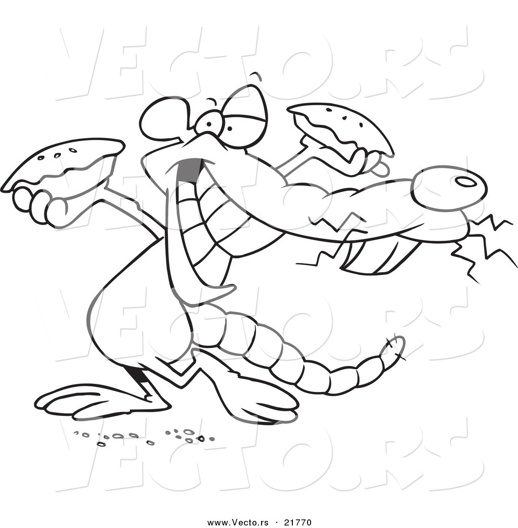 Vector Of A Cartoon Rat Holding Up Pies Outlined Coloring Page