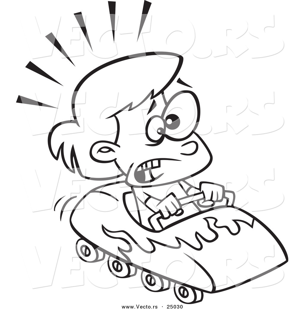Vector of a Cartoon Scared Girl on a Roller Coaster Outlined Coloring Page