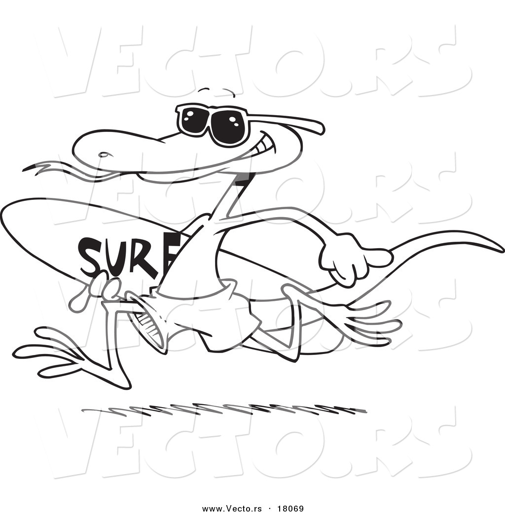 Download Vector of a Cartoon Surfing Lizard - Outlined Coloring Page by toonaday - #18069