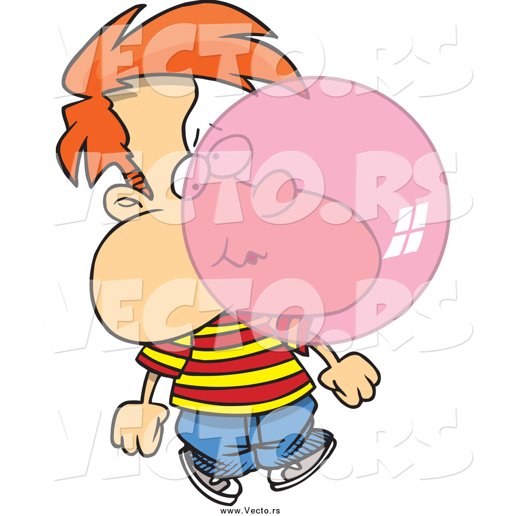 Vector Of A Cartoon White Boy Blowing Bubble Gum By Toonaday 29168