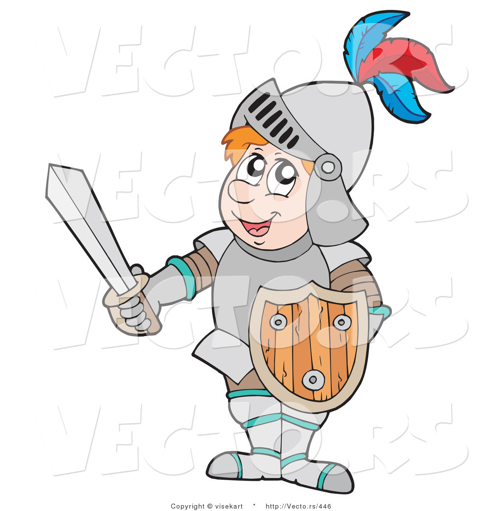 Vector of a Happy Cartoon Knight with Shield and Sword by visekart - #446