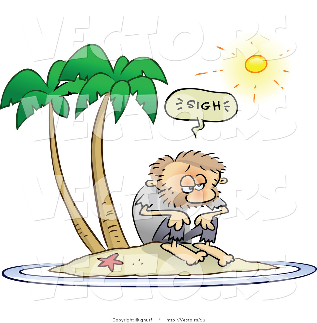 Vector of a Lonely Cartoon Man Stranded on a Small Island by gnurf - #53
