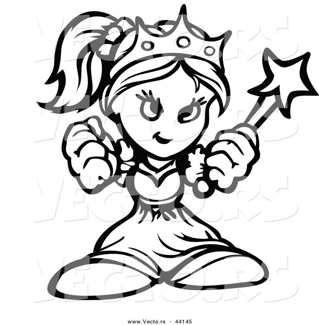Vector of a Powerful Cartoon Princess Holding up Fists  Outlined Coloring Page Version by 