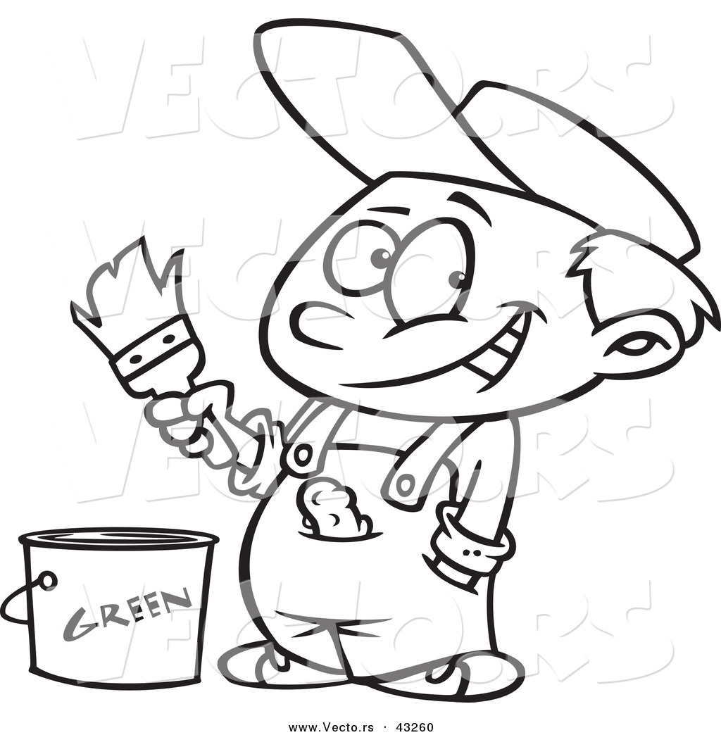 Vector of a Smiling Cartoon Boy Holding a Paintbrush Above a ...