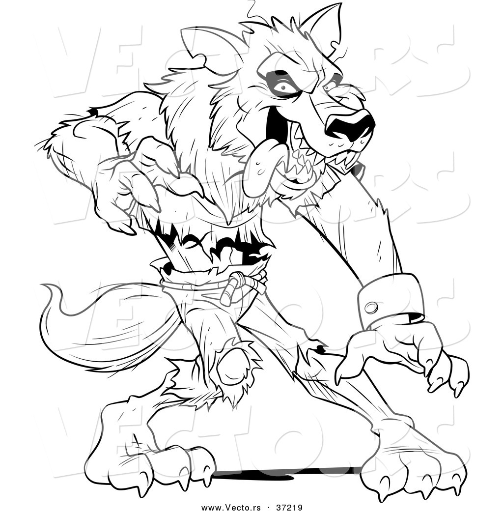 Vector of a Werewolf Standing Aggressively Black and White Art