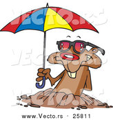 Cartoon of a Groundhog Emerging with Shades and an Umbrella by Toonaday