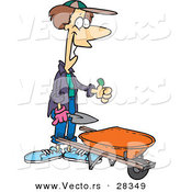 Cartoon of a Happy Gardener with a Green Thumb Standing Beside a Wheelbarrow by Toonaday