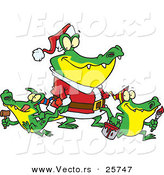 Cartoon Vector of a Alligator Santa with His Family of Baby Gators by Toonaday