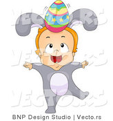 Cartoon Vector of a Baby Boy Wearing Bunny Costume While Balancing an Easter Egg on His Head by BNP Design Studio