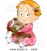 Cartoon Vector of a Baby in Pjs Hugging a Teddy Bear on Christmas by BNP Design Studio