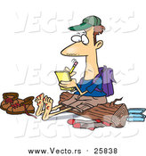 Cartoon Vector of a Barefoot Hiker with Blisters on His Feet, Writing in His Journal by Toonaday
