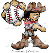 Cartoon Vector of a Baseball Cowboy Kid Mascot with Ball and Bat by Chromaco
