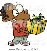 Cartoon Vector of a Black Boy Holding Present by Toonaday