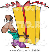 Cartoon Vector of a Black Man Carrying a Giant Present by Toonaday