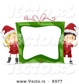Cartoon Vector of a Boy and Girl Waving Around a Gift Frame with Blank Copyspace on Christmas by BNP Design Studio