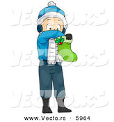Cartoon Vector of a Boy Reaching in a Stocking on Christmas by BNP Design Studio