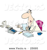 Cartoon Vector of a Busy Accountant Using a Calculator at His Desk by Toonaday