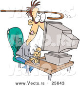 Cartoon Vector of a Cane Reaching to Pull an Addicted Man Away from a Computer by Toonaday