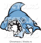 Cartoon Vector of a Cartoon Blue Shark Mascot Attacking by Chromaco