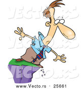 Cartoon Vector of a Cartoon Business Man Standing on a Cliff and Looking down by Toonaday
