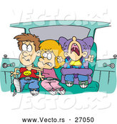 Cartoon Vector of a Cartoon Sister and Brothers Fighting in a Car on a Family Road Trip by Toonaday