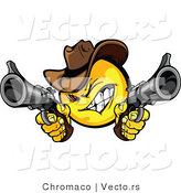Cartoon Vector of a Cartoon Smiley Cowboy Shooting Pistols While Grinning by Chromaco