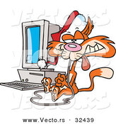 Cartoon Vector of a Christmas Cat Eating Computer Mouse by Toonaday
